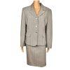 Le Suit Polyester Spandex Skirt Suit Size 14P Gray Peak Collar Faux Pockets 2PC