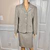Le Suit Polyester Spandex Skirt Suit Size 14P Gray Peak Collar Faux Pockets 2PC