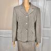 Le Suit Polyester Spandex Skirt Suit Size 14P Gray Peak Collar Faux Pockets 2PC