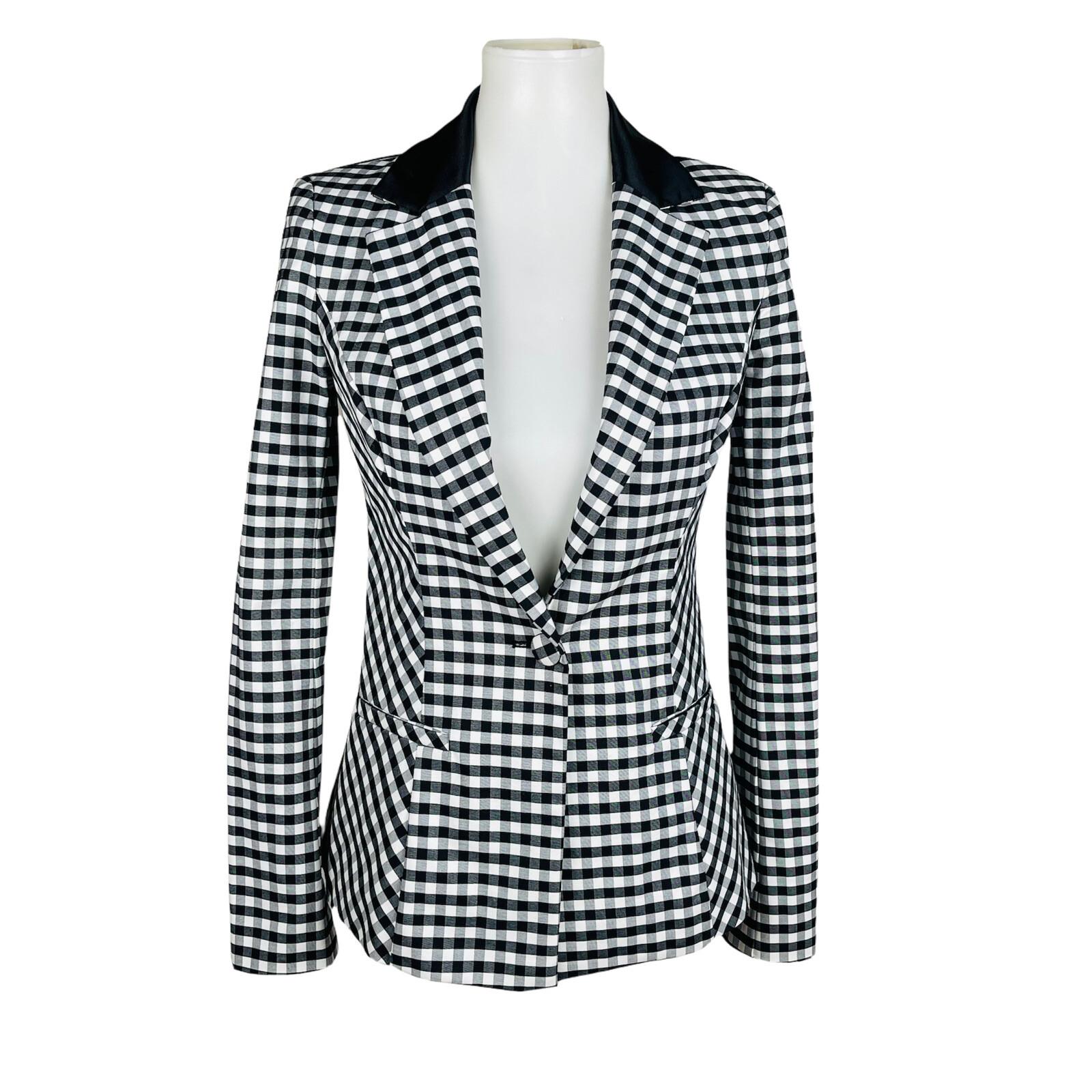 10-6916.jpg GUESS Los Angeles Black White Cotton Stretch Professional Elegant Blazer Size 4