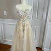 ANGELA & ALISON Wedding Dress 2 Gold Embellished Beaded Strapless Stretchy Veil