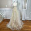 ANGELA & ALISON Wedding Dress 2 Gold Embellished Beaded Strapless Stretchy Veil