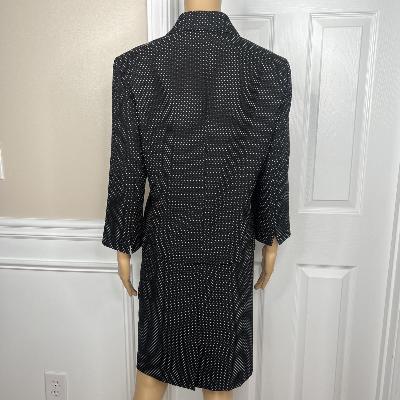 10-694.jpg Le Suit Women Polyester Skirt Suit Size 14 Black White Notch Collar Lined 2PC