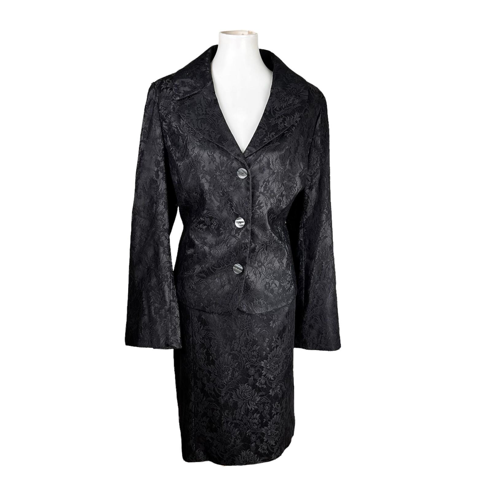 Studio By Liz  Claiborne Polyester Nylon Lace Skirt Suit Size 14 Black  2 PC New