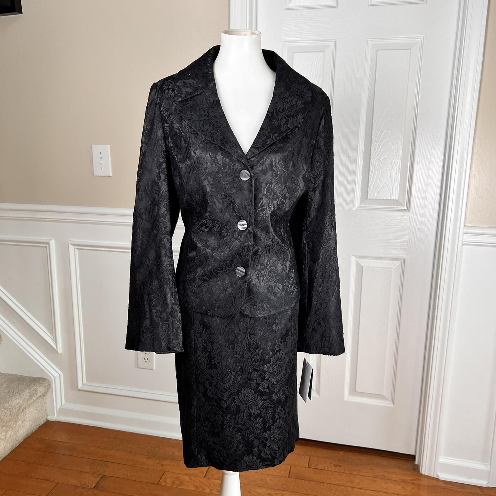 Studio By Liz  Claiborne Polyester Nylon Lace Skirt Suit Size 14 Black  2 PC New