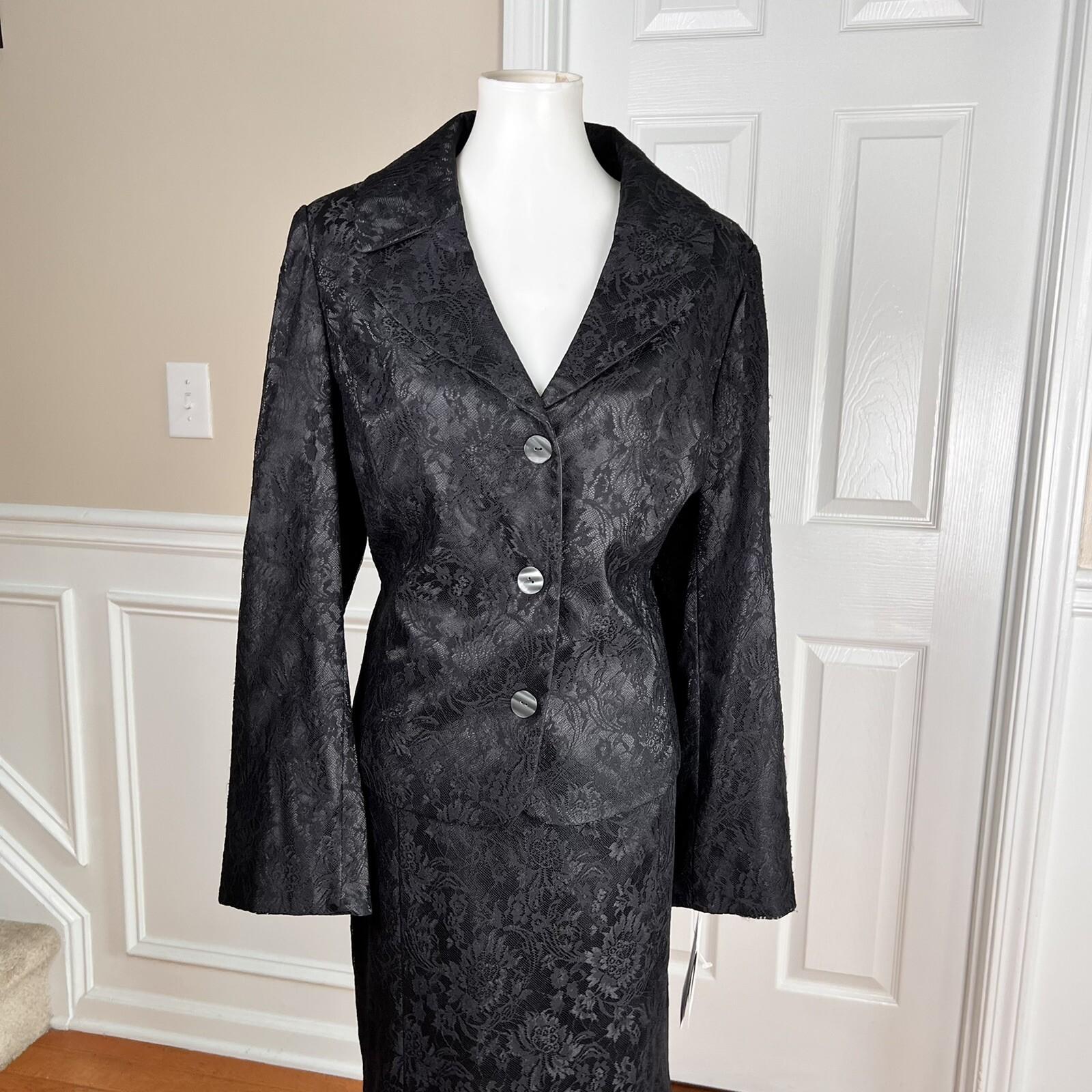 Studio By Liz  Claiborne Polyester Nylon Lace Skirt Suit Size 14 Black  2 PC New