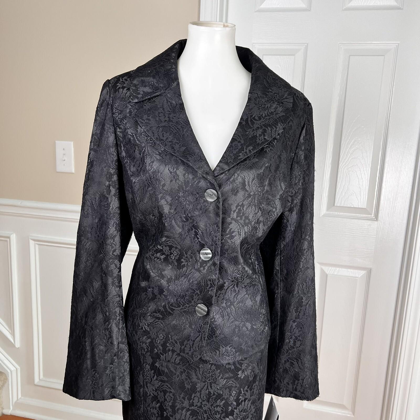 Studio By Liz  Claiborne Polyester Nylon Lace Skirt Suit Size 14 Black  2 PC New