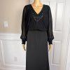 BADGLEY MISCHKA Black Beaded Polyester Stretch V Neck Cocktail Dress Size M/L