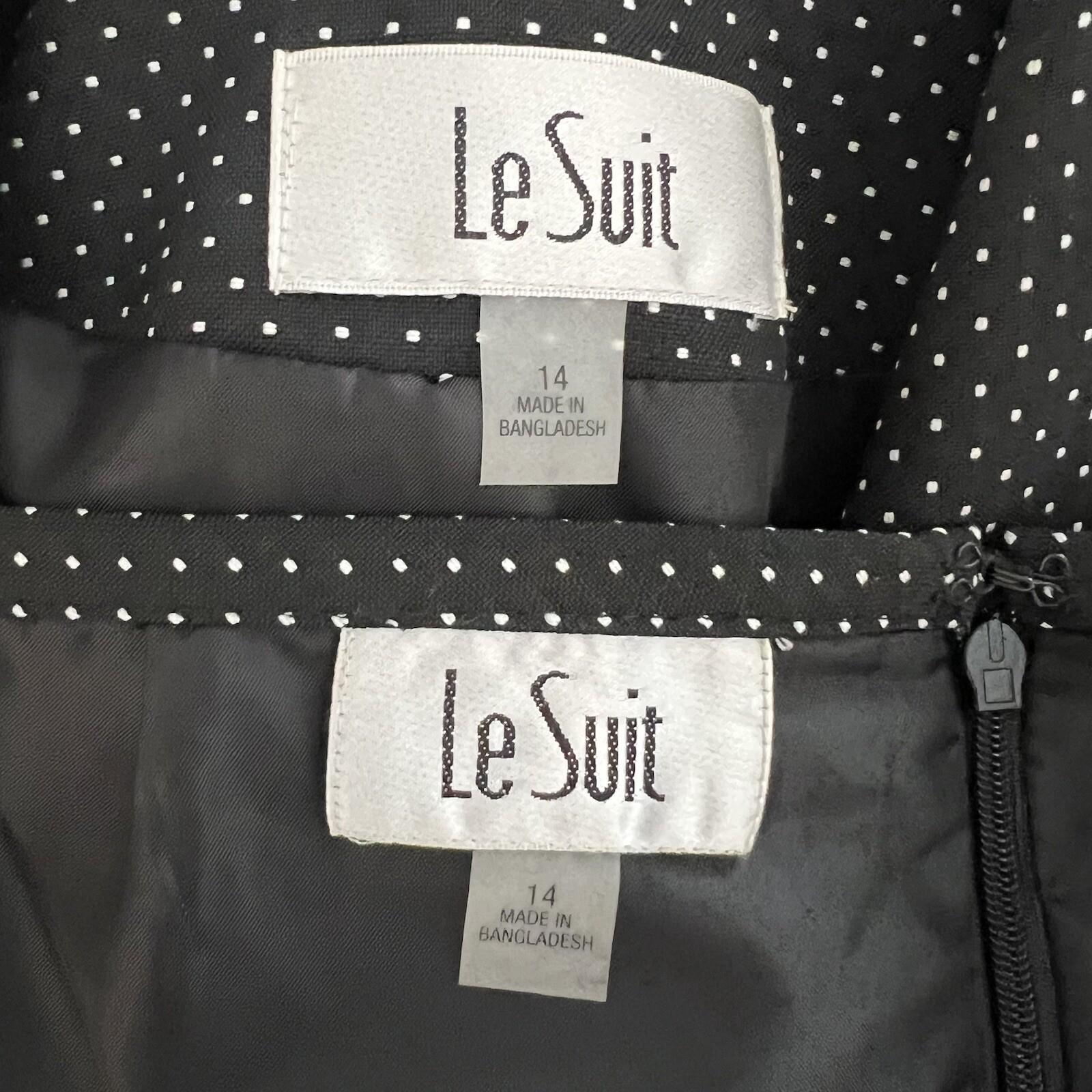 10-697.jpg Le Suit Women Polyester Skirt Suit Size 14 Black White Notch Collar Lined 2PC