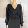 BADGLEY MISCHKA Black Beaded Polyester Stretch V Neck Cocktail Dress Size M/L