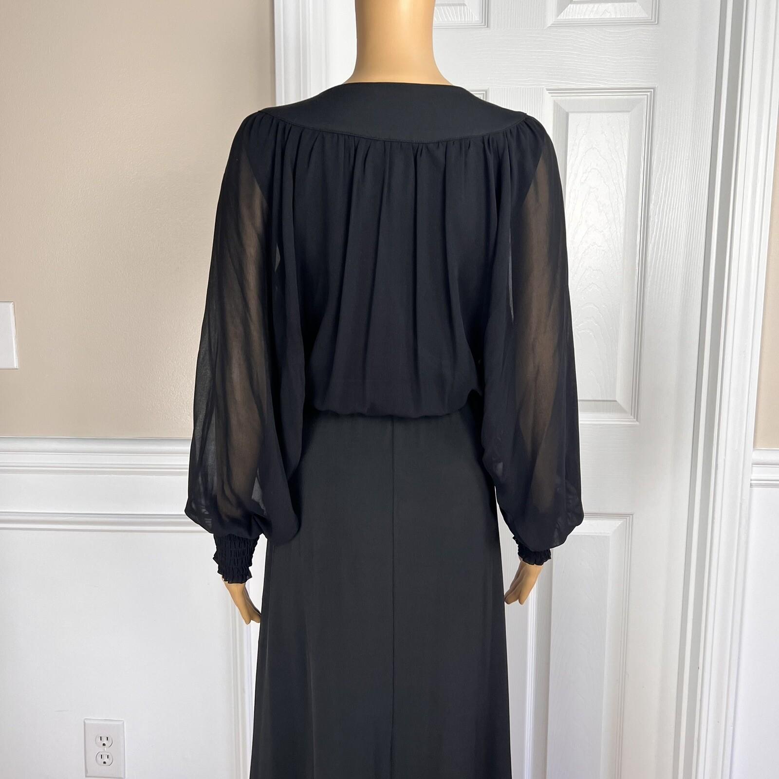 BADGLEY MISCHKA Black Beaded Polyester Stretch V Neck Cocktail Dress Size M/L