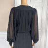 BADGLEY MISCHKA Black Beaded Polyester Stretch V Neck Cocktail Dress Size M/L