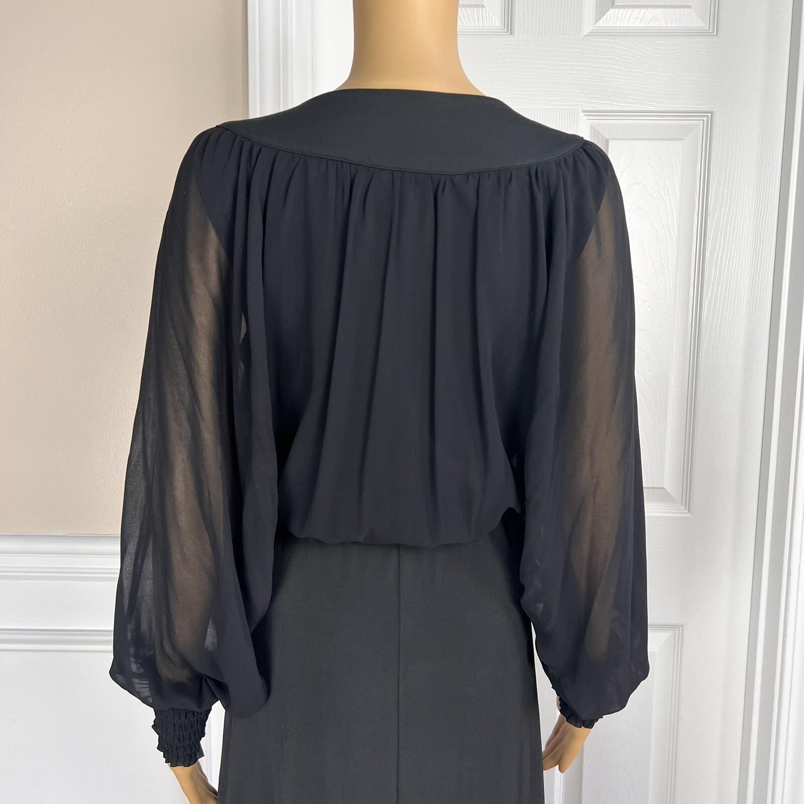 BADGLEY MISCHKA Black Beaded Polyester Stretch V Neck Cocktail Dress Size M/L