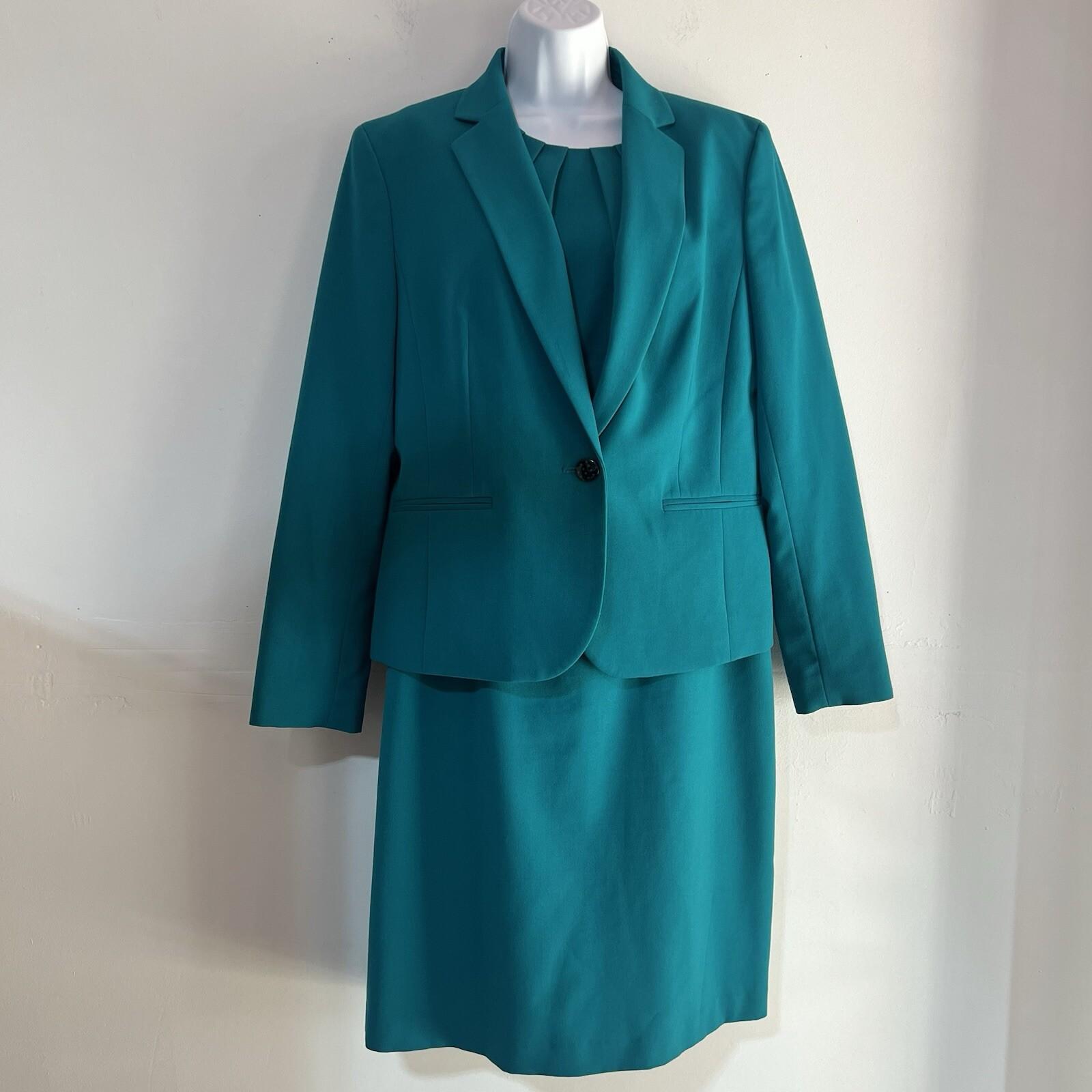 Nine West Viscose Spandex Dress Suit Size 12 Green Lined Cocktail Crepe 2PC