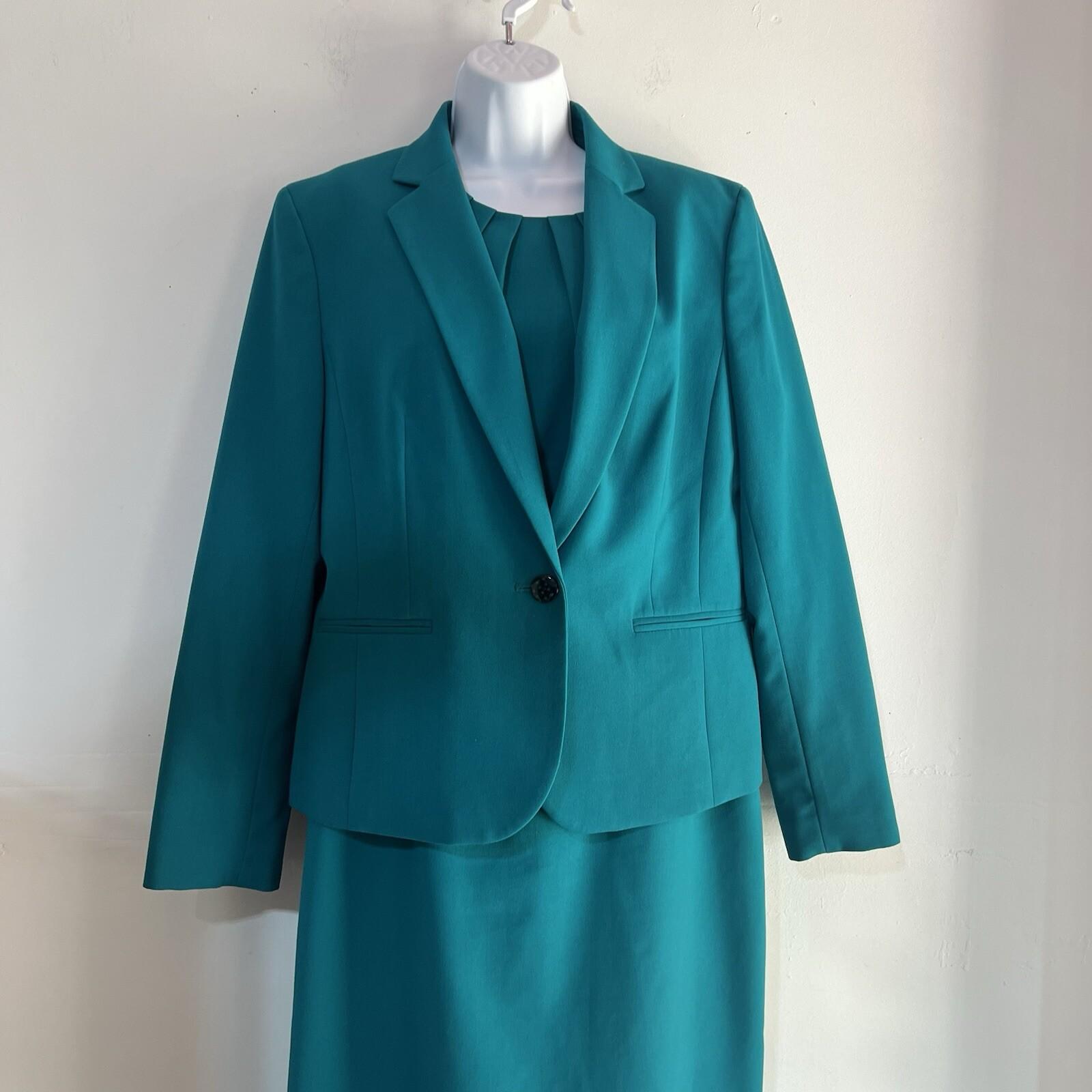 Nine West Viscose Spandex Dress Suit Size 12 Green Lined Cocktail Crepe 2PC