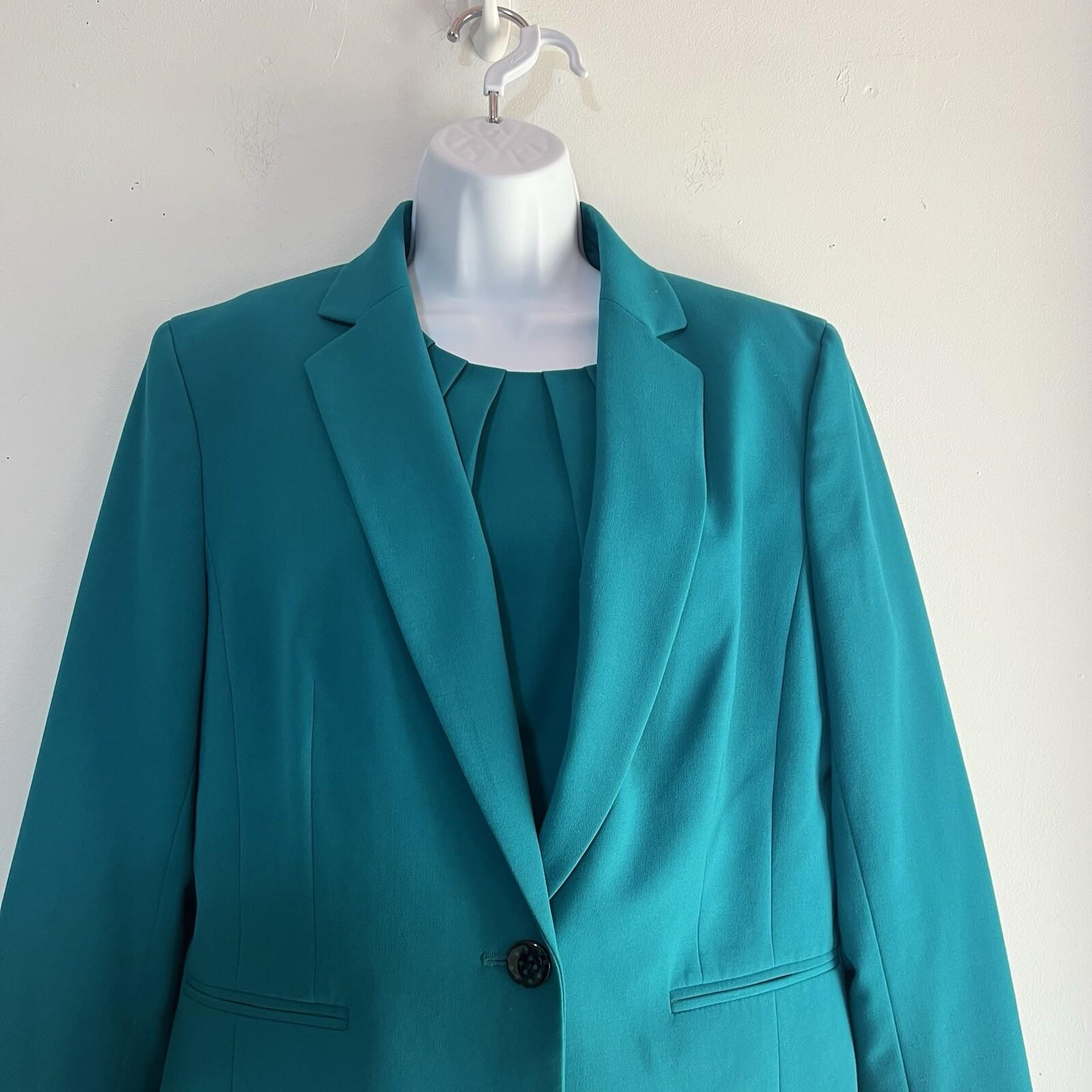 Nine West Viscose Spandex Dress Suit Size 12 Green Lined Cocktail Crepe 2PC