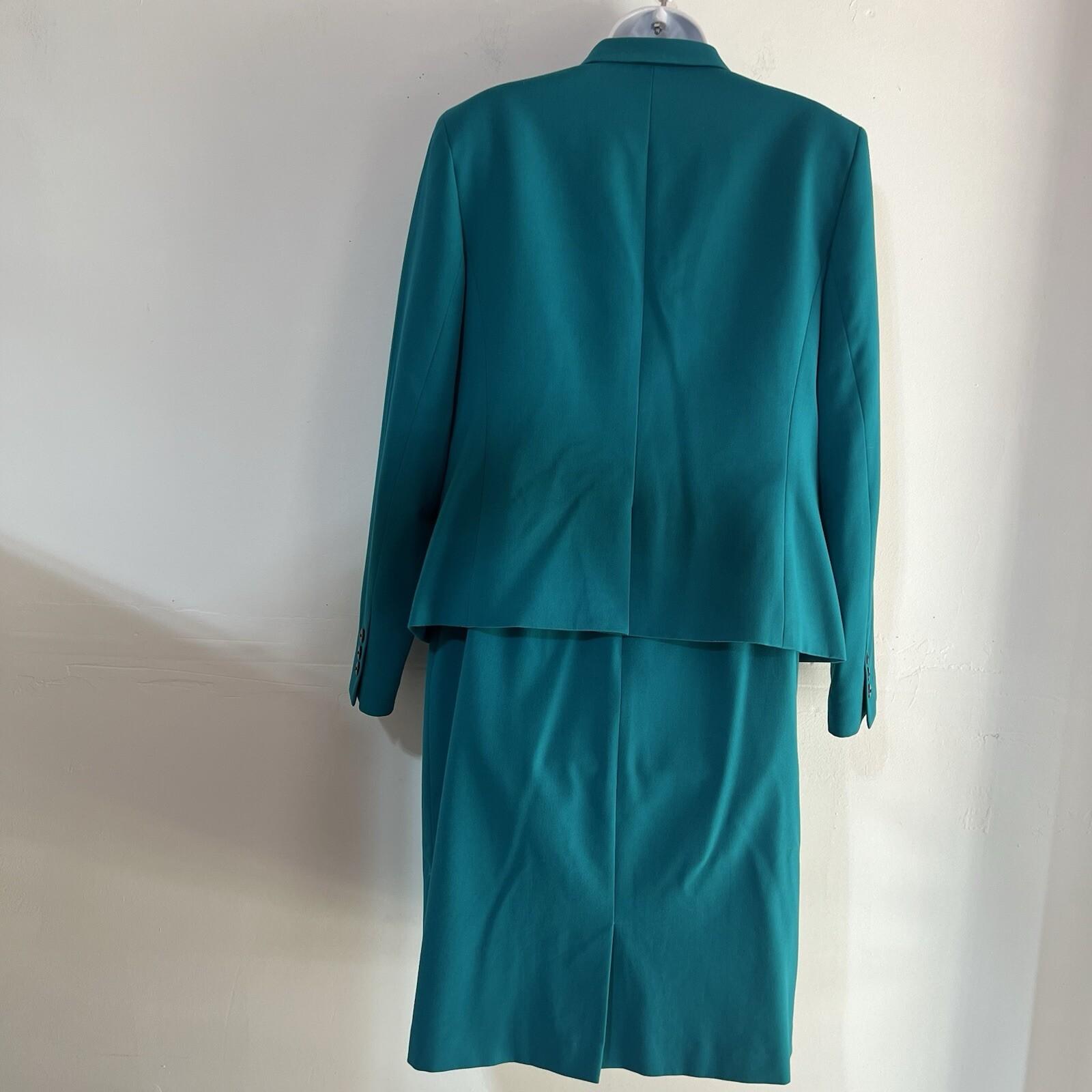 Nine West Viscose Spandex Dress Suit Size 12 Green Lined Cocktail Crepe 2PC