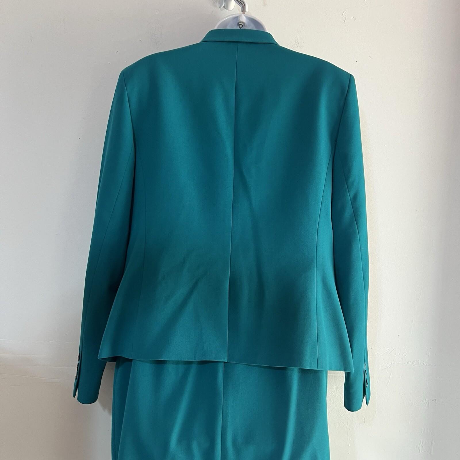 Nine West Viscose Spandex Dress Suit Size 12 Green Lined Cocktail Crepe 2PC