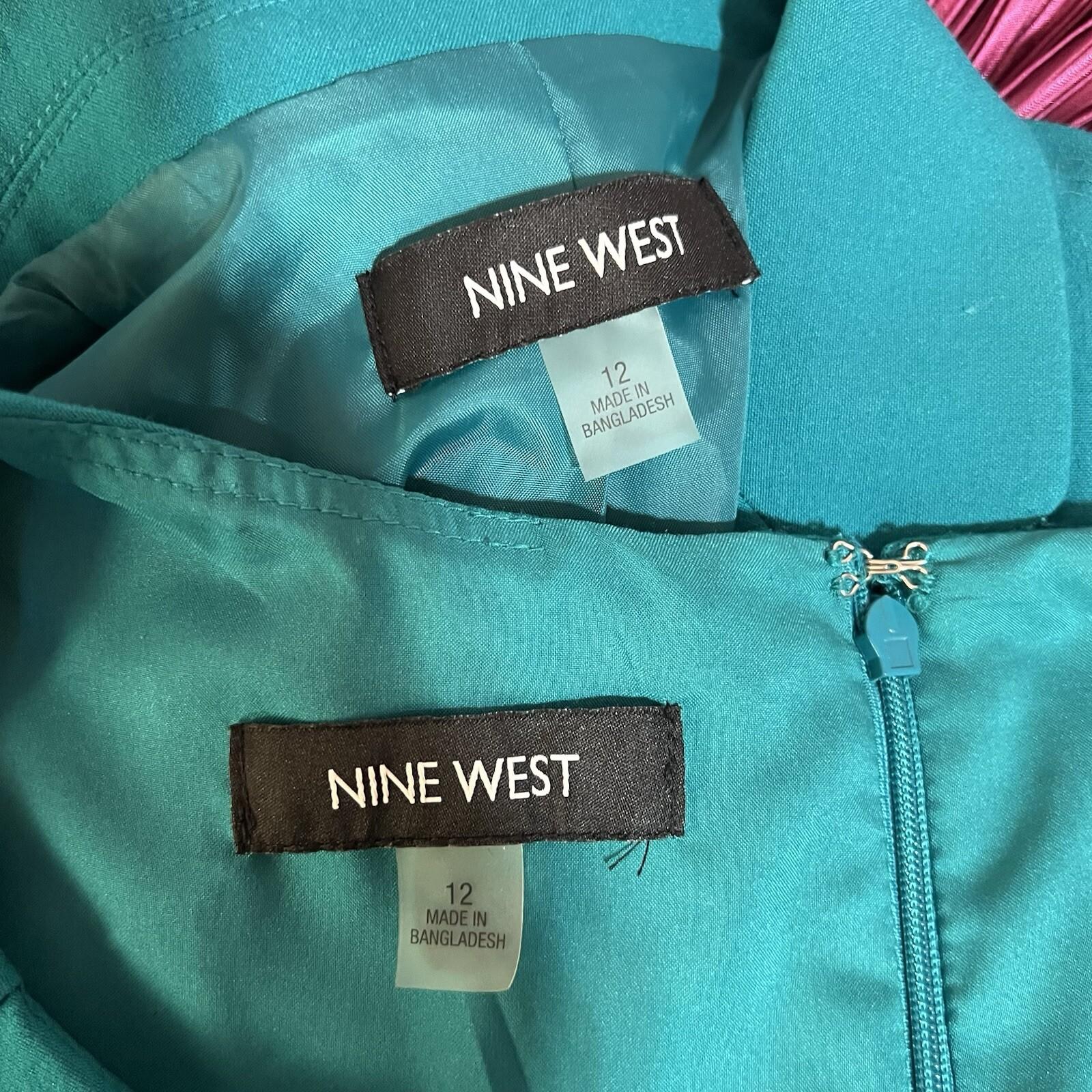 Nine West Viscose Spandex Dress Suit Size 12 Green Lined Cocktail Crepe 2PC