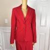 New C J PHILLIPS Women 2PC Red Polyester Lined Peak Collar Skirt Suit Size 8