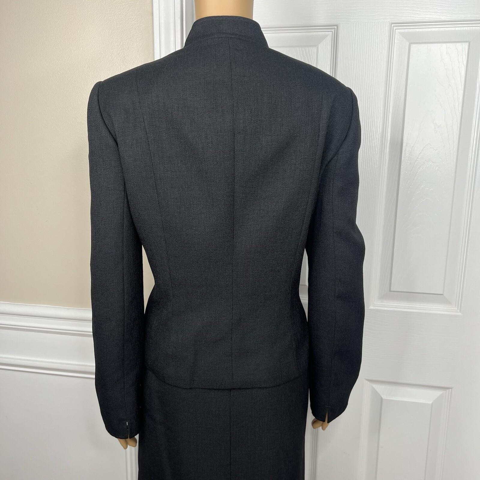Tahari ASL Polyester Skirt Suit 12 Black Stand Collar Lined Career Cocktail 2PC