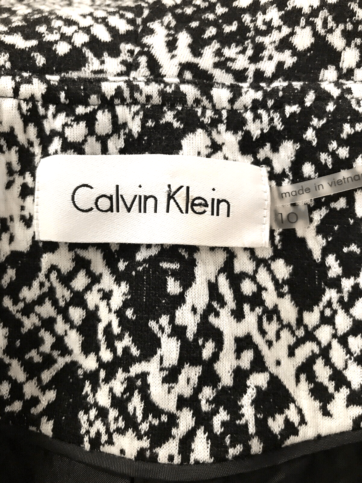 CALVIN KLEIN Women Black White Polyester Blend Open Front Ruffle Blazer Size 10