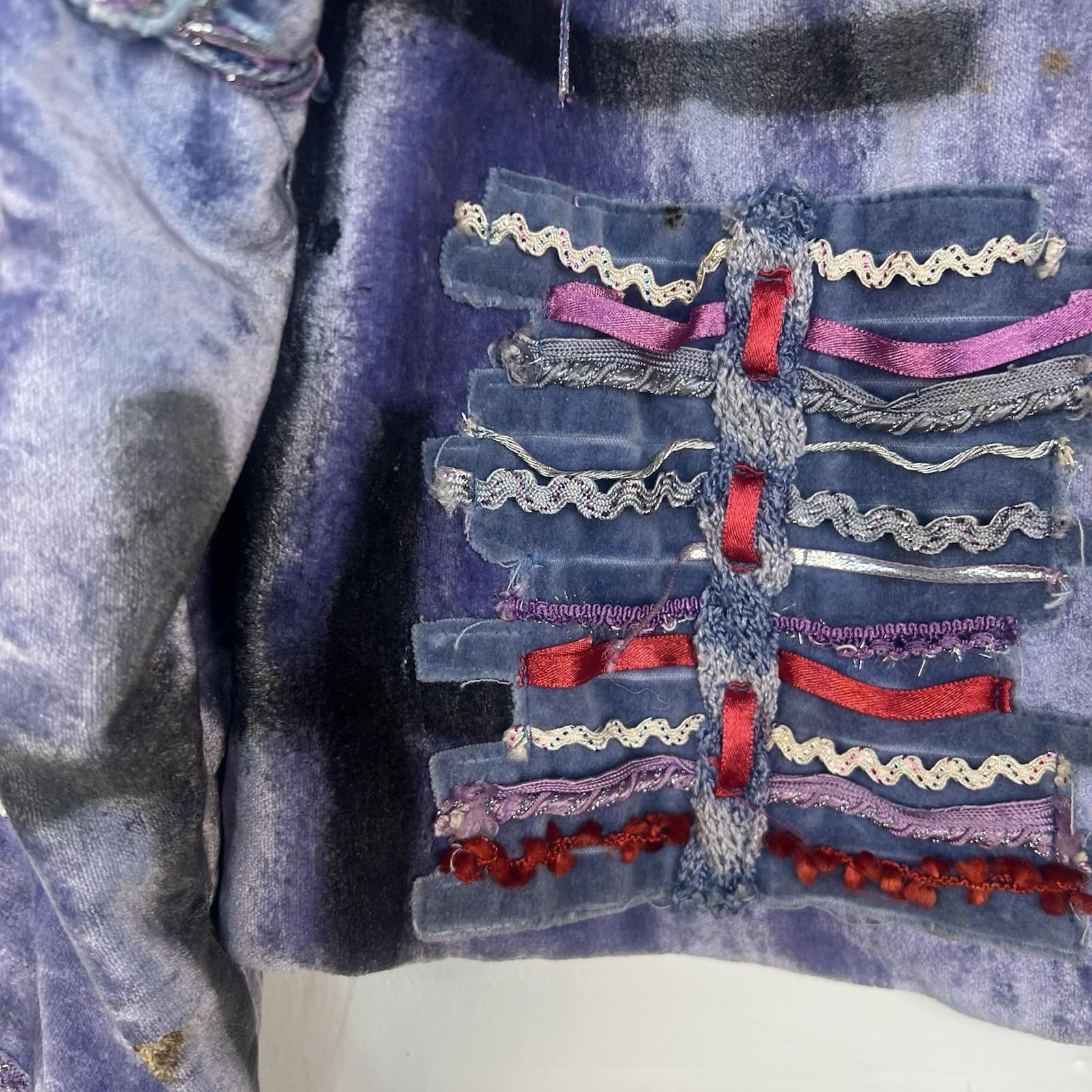 Vintage Sandy Starkman Artsy Jacket M Embroidered Crochet Patchwork Gray Pink