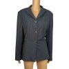 Liz Claiborne Polyester Rayon Blazer Suit Size 14 Gray Striped Ruffle Lined 1PC