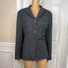 Liz Claiborne Polyester Rayon Blazer Suit Size 14 Gray Striped Ruffle Lined 1PC