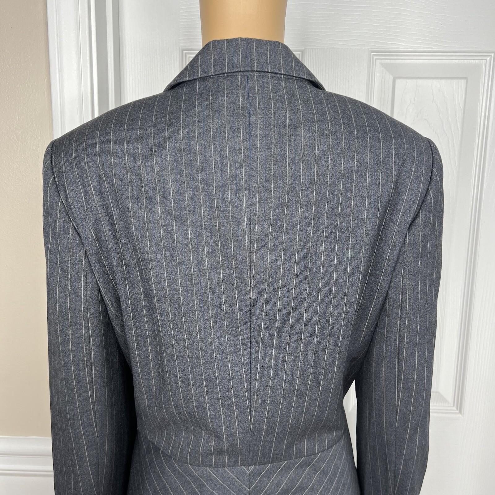 Liz Claiborne Polyester Rayon Blazer Suit Size 14 Gray Striped Ruffle Lined 1PC