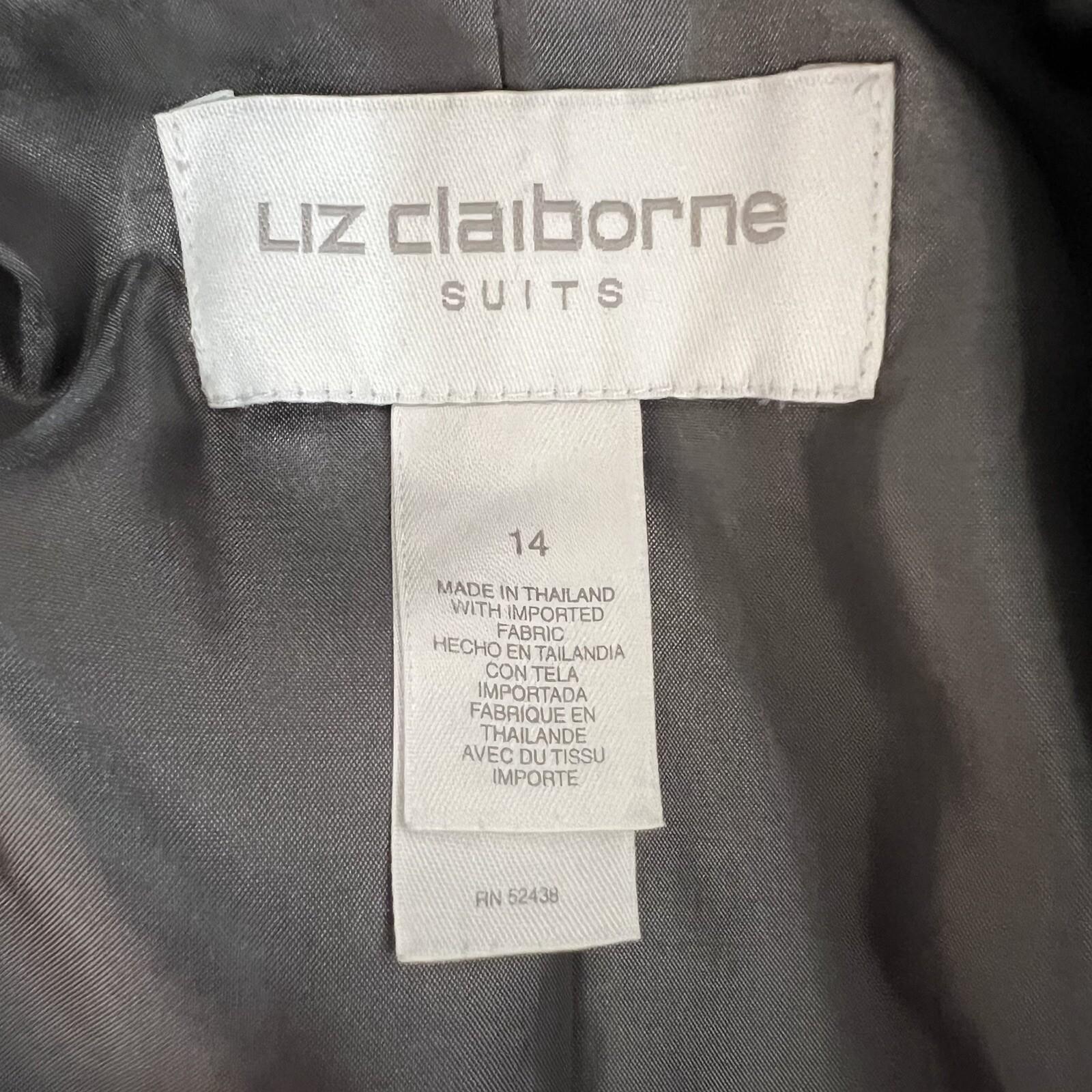 Liz Claiborne Polyester Rayon Blazer Suit Size 14 Gray Striped Ruffle Lined 1PC