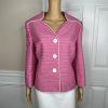 Le Suit Polyester Skirt Suit Size 12 Pink White Collarless Lined Cocktail 2PC