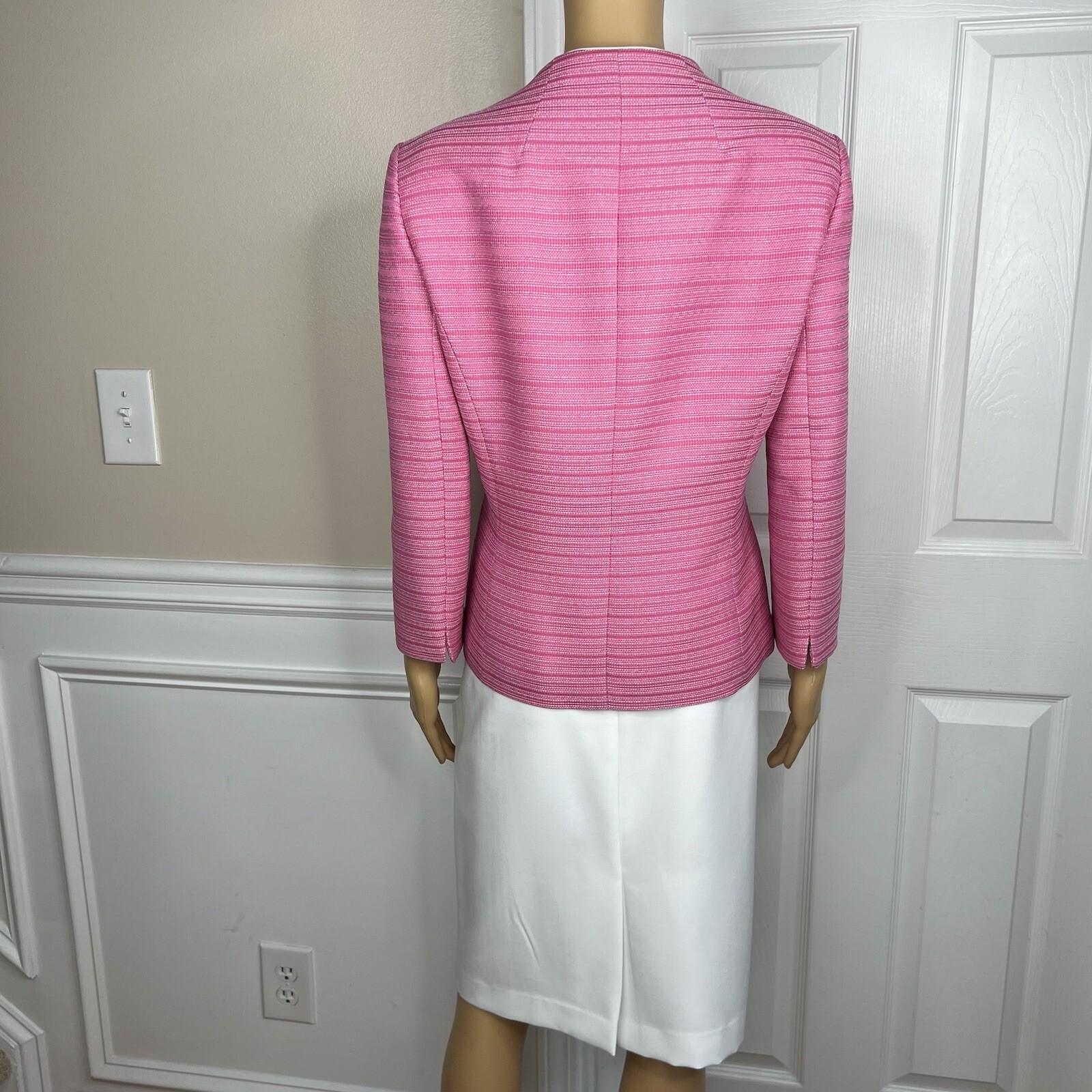 Le Suit Polyester Skirt Suit Size 12 Pink White Collarless Lined Cocktail 2PC