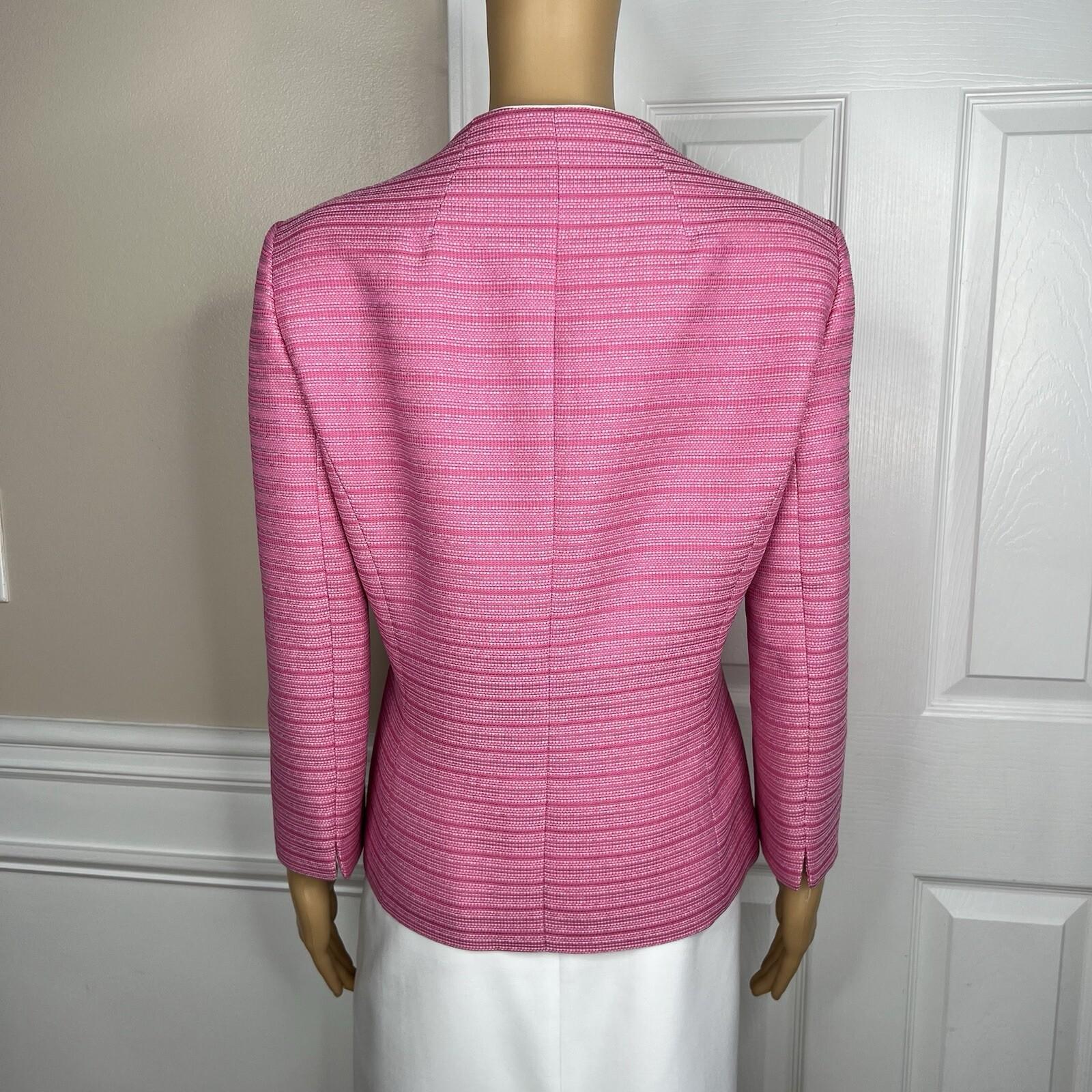 Le Suit Polyester Skirt Suit Size 12 Pink White Collarless Lined Cocktail 2PC
