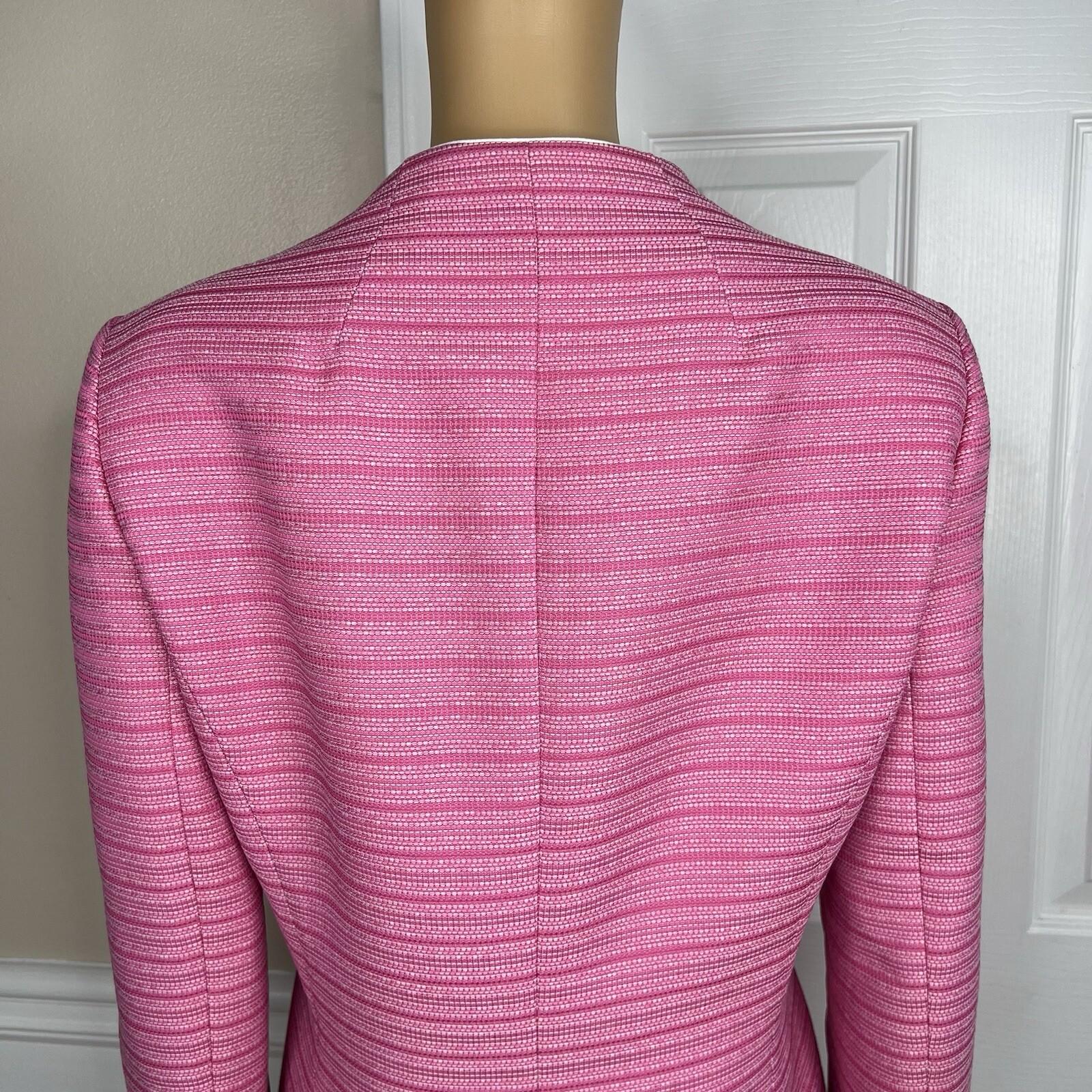 Le Suit Polyester Skirt Suit Size 12 Pink White Collarless Lined Cocktail 2PC