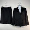 Tahari Wool Skirt Suit Size 10 Black Striped Peak Collar Classic Minimalist 2PC