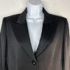 Tahari Wool Skirt Suit Size 10 Black Striped Peak Collar Classic Minimalist 2PC