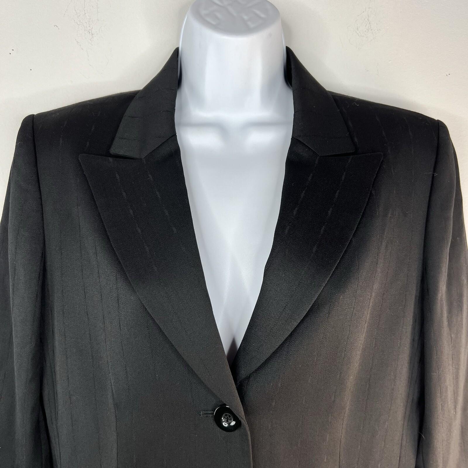 Tahari Wool Skirt Suit Size 10 Black Striped Peak Collar Classic Minimalist 2PC