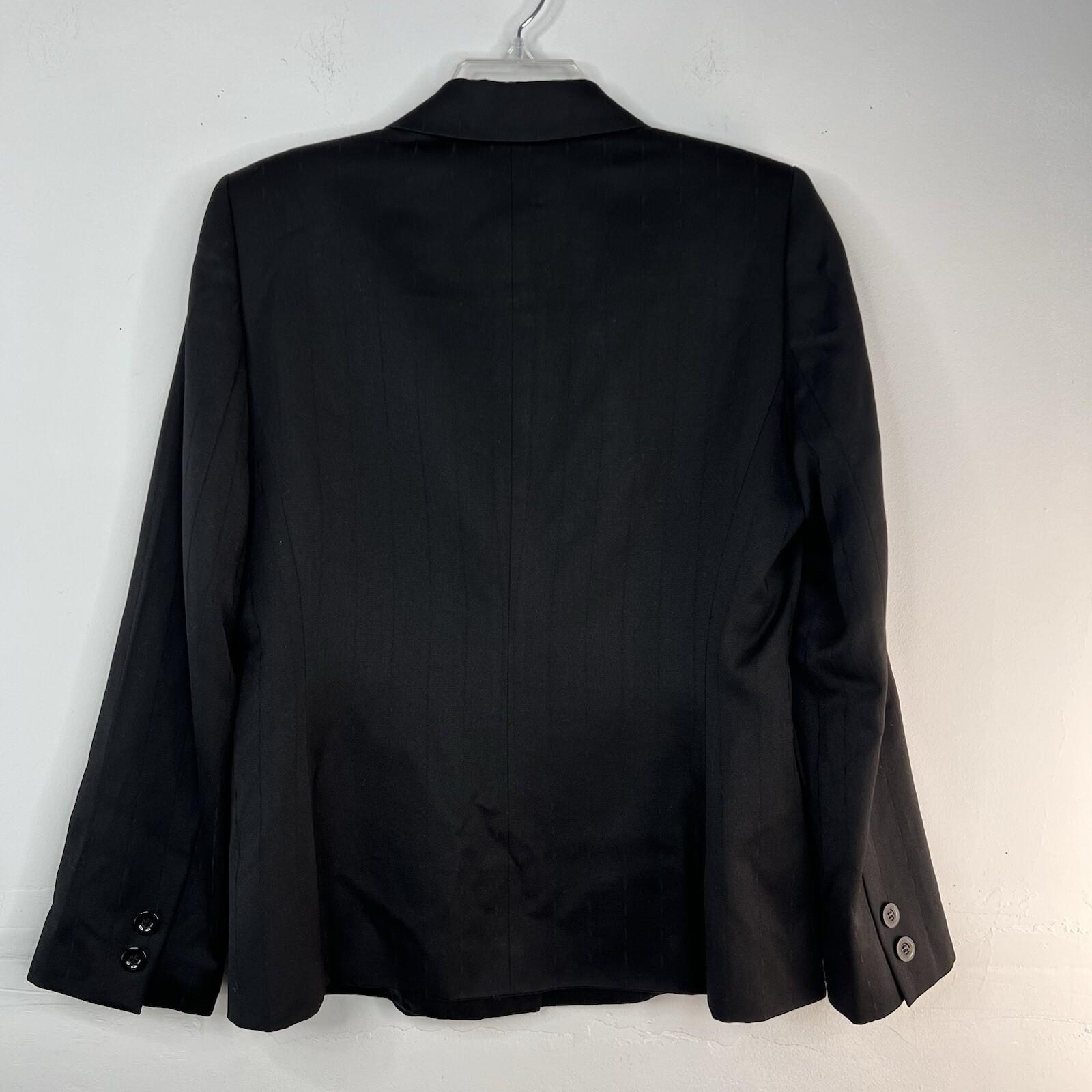 Tahari Wool Skirt Suit Size 10 Black Striped Peak Collar Classic Minimalist 2PC