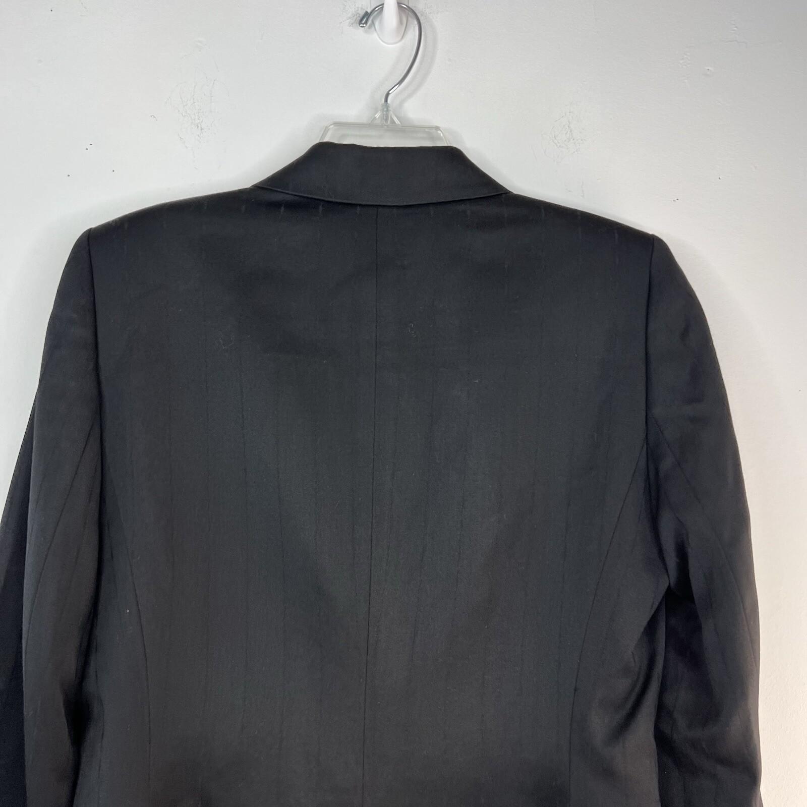 Tahari Wool Skirt Suit Size 10 Black Striped Peak Collar Classic Minimalist 2PC