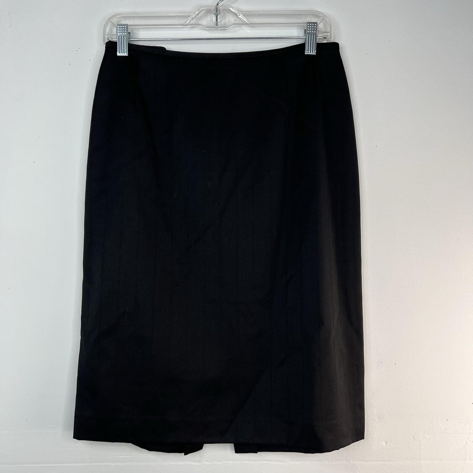 Tahari Wool Skirt Suit Size 10 Black Striped Peak Collar Classic Minimalist 2PC