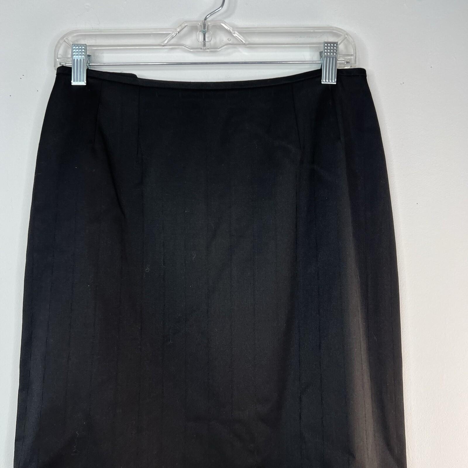 Tahari Wool Skirt Suit Size 10 Black Striped Peak Collar Classic Minimalist 2PC