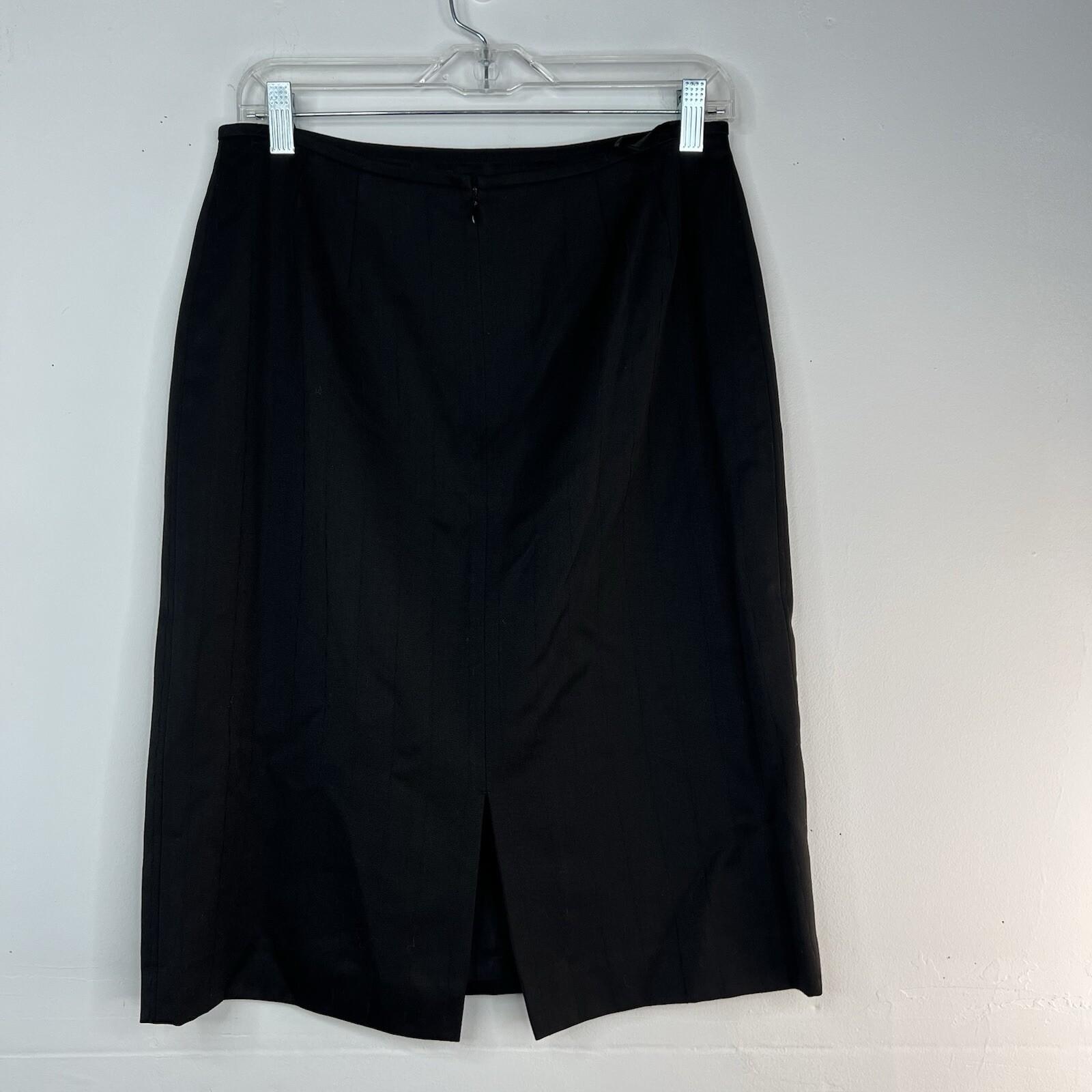 Tahari Wool Skirt Suit Size 10 Black Striped Peak Collar Classic Minimalist 2PC