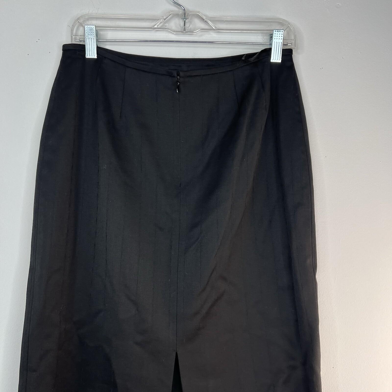 Tahari Wool Skirt Suit Size 10 Black Striped Peak Collar Classic Minimalist 2PC