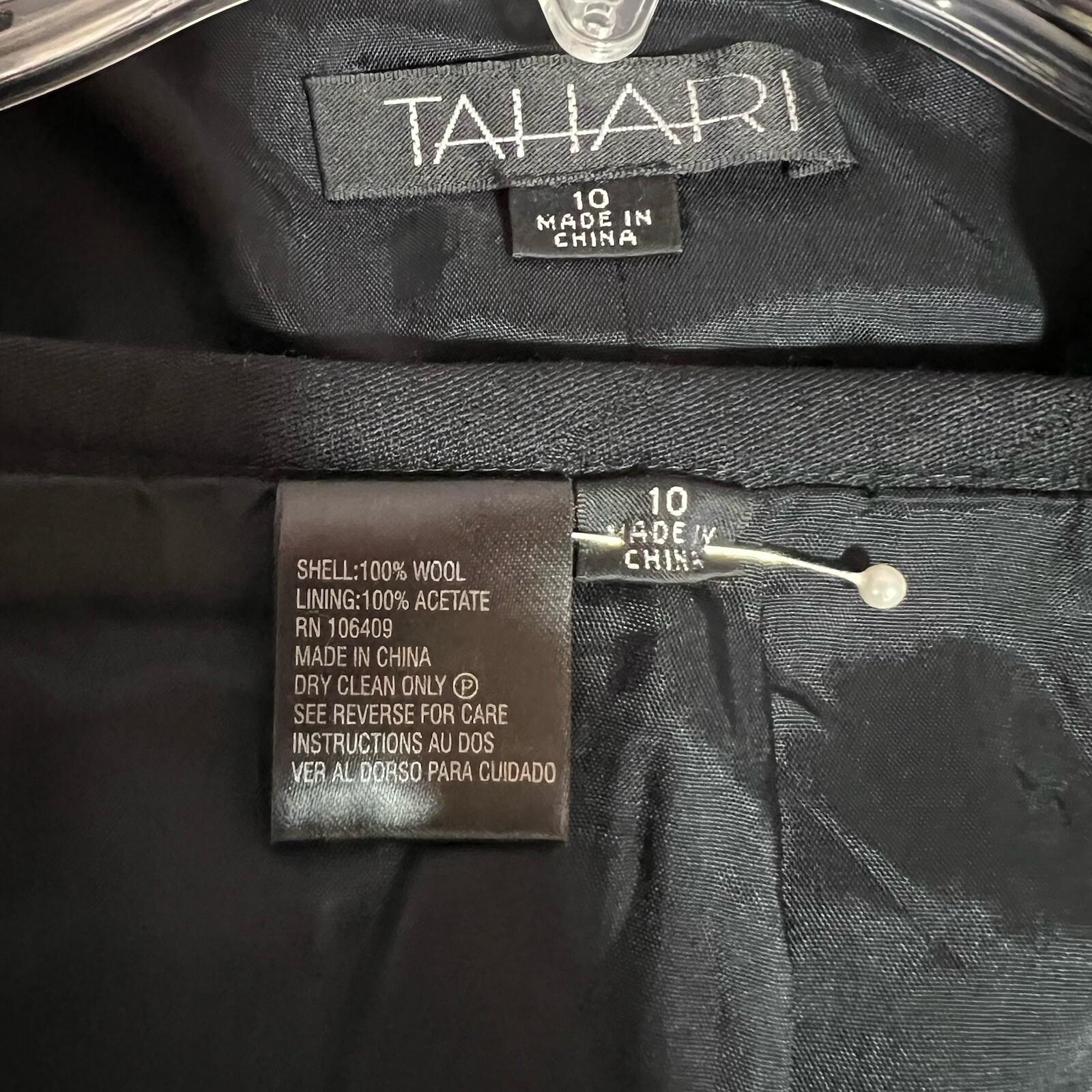 Tahari Wool Skirt Suit Size 10 Black Striped Peak Collar Classic Minimalist 2PC