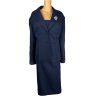 New ENFRENCH Navy Blue 2PC Polyester Lined Notch Collar Ruffle Skirt Suit SZ 26