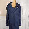 New ENFRENCH Navy Blue 2PC Polyester Lined Notch Collar Ruffle Skirt Suit SZ 26