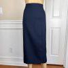 New ENFRENCH Navy Blue 2PC Polyester Lined Notch Collar Ruffle Skirt Suit SZ 26