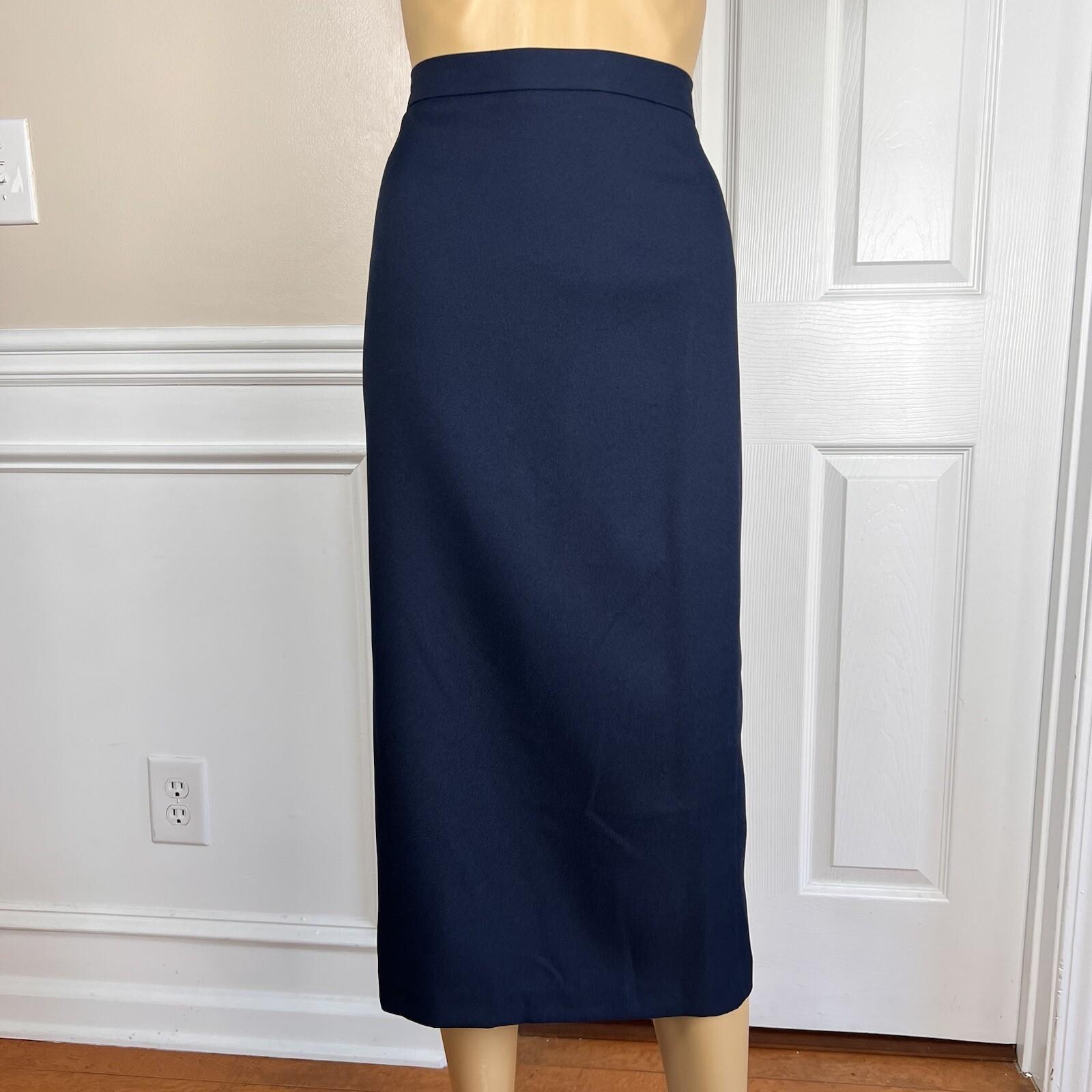 New ENFRENCH Navy Blue 2PC Polyester Lined Notch Collar Ruffle Skirt Suit SZ 26