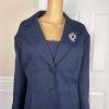 New ENFRENCH Navy Blue 2PC Polyester Lined Notch Collar Ruffle Skirt Suit SZ 26